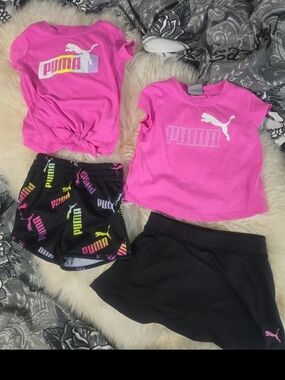 Puma Girls' Pink Logo Tee & Active Shorts Set